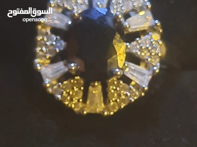 خاتم ستاتي ياقوت ازرق مع حواف الماس + فضه925