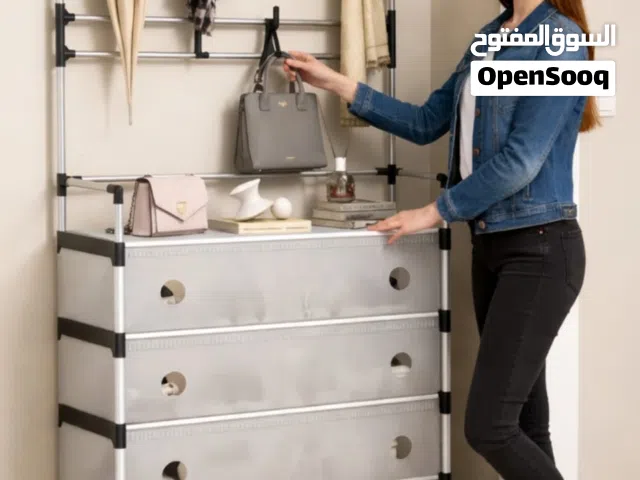 *ستند شماعه ملابس+رفوف احذيه حجم كبير ( 2×1) قابل لطي 5 دور  مع 4 هوكات لتعليق اشنط والقبعات*