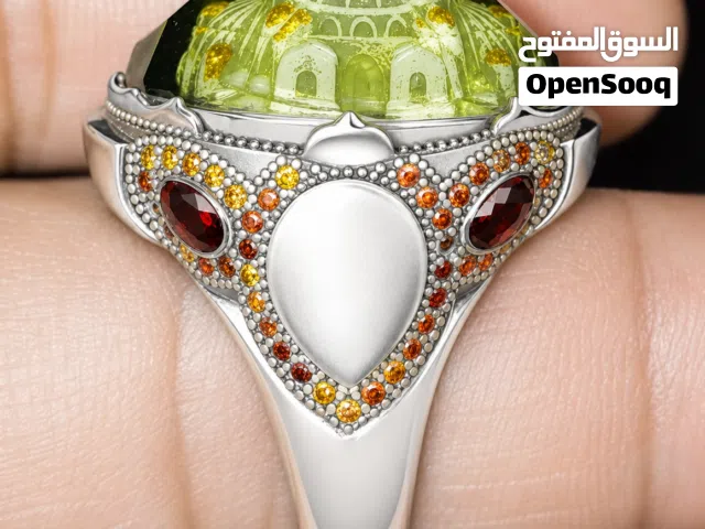 خاتم فضه تركي بحجر بداخله مجسم جامع
