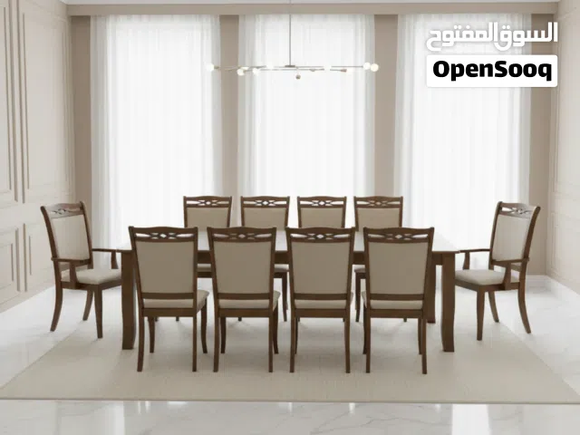طقم طاولة طعام خشب بني فاخر مع 10 كراسي (DT-917)
