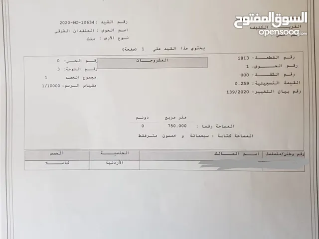 Residential Land for Sale in Amman Al-Kutaifah