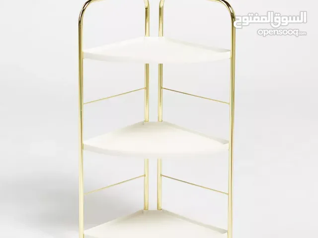 رف حديد 3 مستويات قابل للفصل في وقت سهل الحمل والتركيب، اللون ذهبي + الرفوف لون أبيض