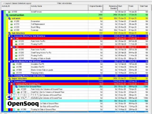 Primavera Scheduling + Interior Finishing جداول primavera وتشطيبات داخلية بجميع انواعها