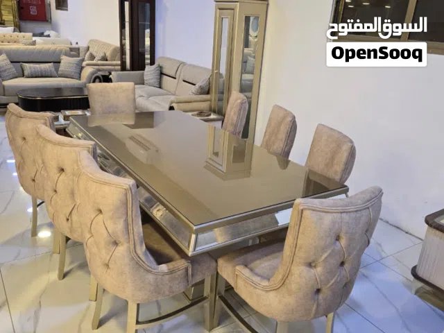 طاوله سفره 8 كراسي زان ولاتيه مري شطف وفرز كامل  قماشه استاتيه