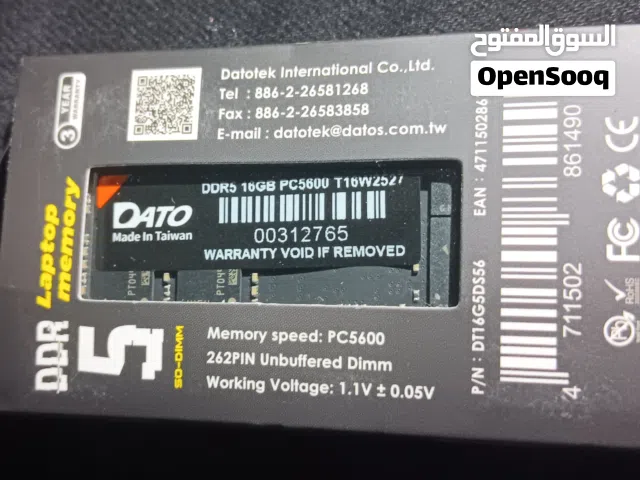 بسعر حرق  رامات DDR5 جديده New غير مستخدم بالباكيت 16G سرعه 5600