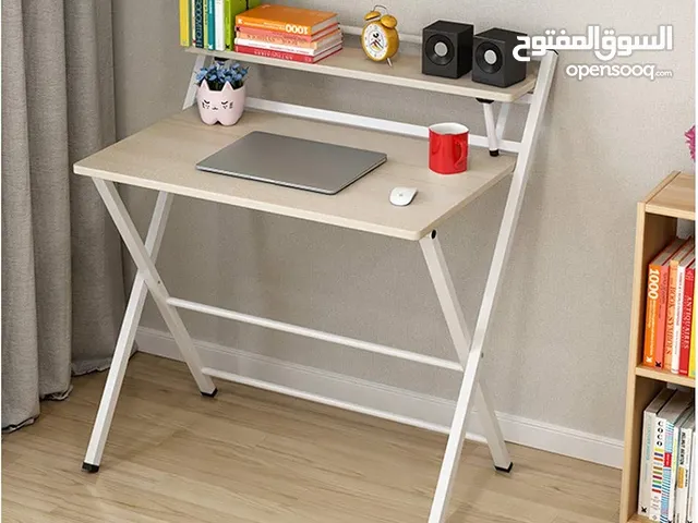 مكتب قابل للطي يناسب المساحات الصغيرة من تي جي هوم، مكتب كمبيوتر من مستويين مزوَّد برف مكتب منزلي