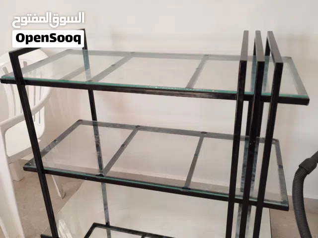 طاولة تقديم طابقين اللون اسود مع زجاج glass table