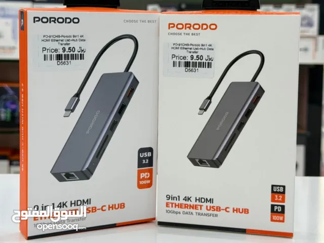 Porodo 9in1 USB-C Hub Type-C PD 100W HDMI Ethernet USB SD Card 3.5mm Aux - Gray