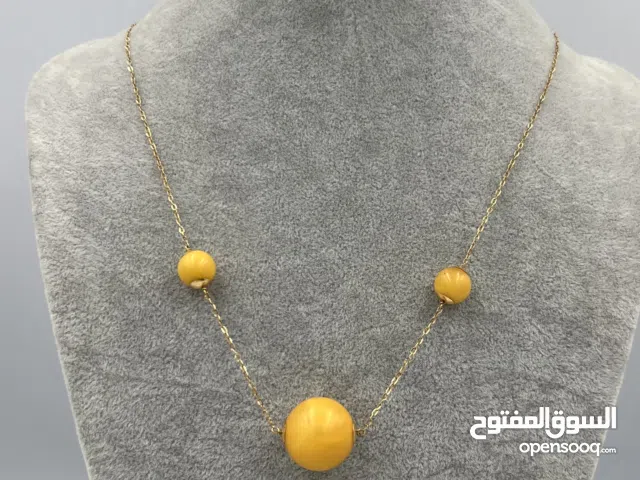 قلادة ذهب بكهرمان كلنغرادي نسائية - Women’s 18K gold necklace with natural, untreated Kaliningrad a