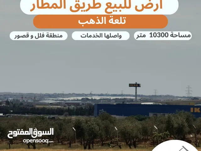 أرض مميزة للبيع طريق المطار / خلف ايكيا / تلعة الذهب / مساحة 10300 متر تصلح لبناء كومباوند فلل