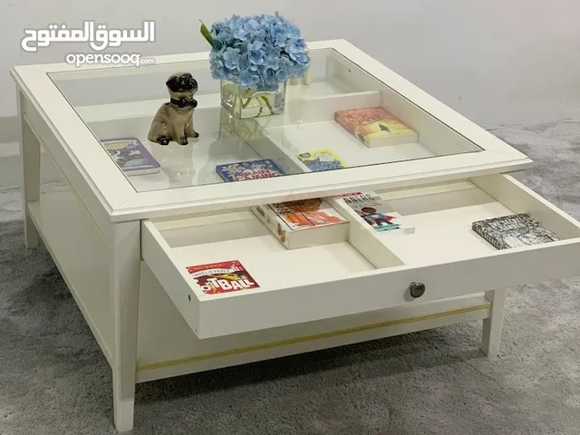Stylish White Coffee Table with Glass Top