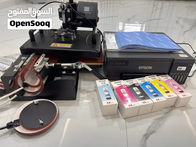 مشروع طباعة حرارية متكامل - Epson L8050 مع مكبس حراري وأكواب وملابس