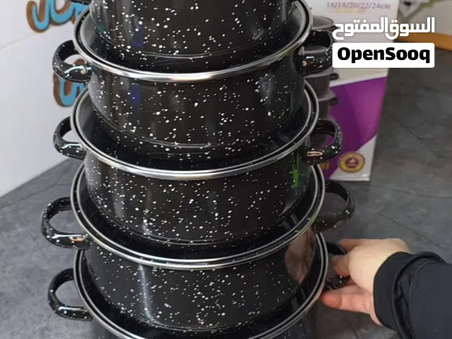 قدور طقم كامل مينا فاخر 5 قطع غطاء زجاجي