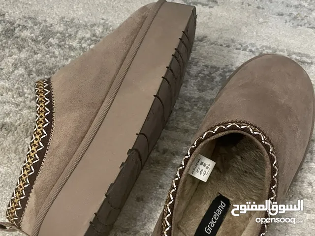 Camel suede-effect mules with lining and wedge heel