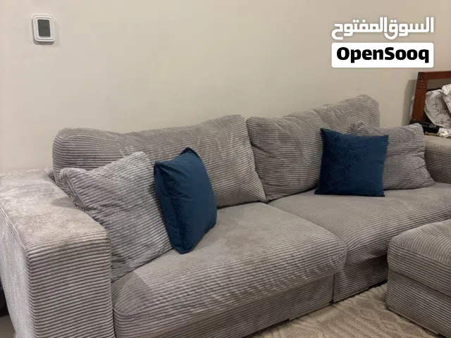Modern Grey Corduroy Sectional Sofa with Ottoman