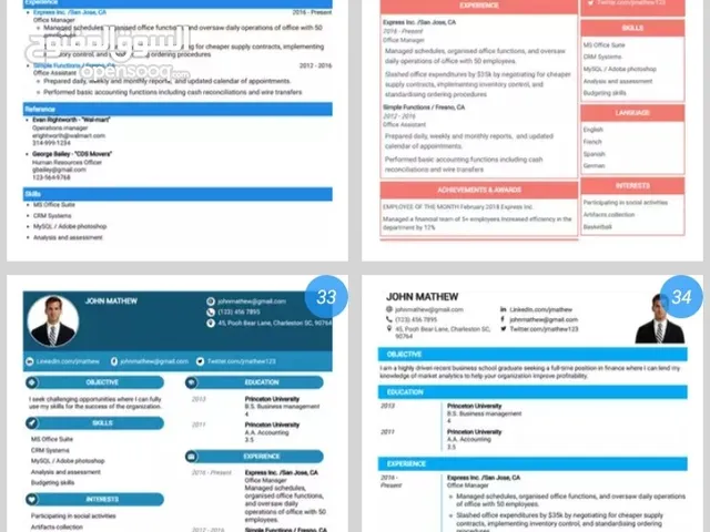 تصميم سيرة ذاتية ممتازة و احترافية