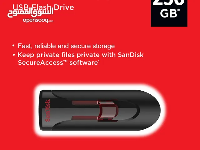 SanDisk Cruzer Glide 3.0 USB فلاش درايف 256 جيجابايت – تخزين سريع وآمن للصور، الفيديوهات، والمستندات