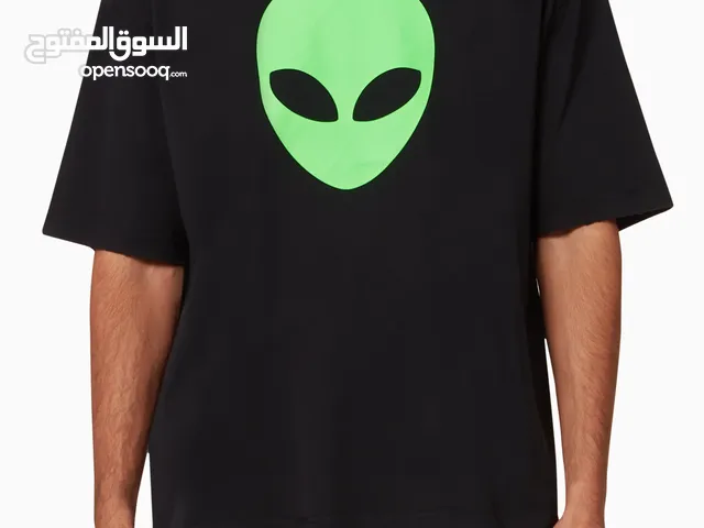 Balenciaga Alien Head Distressed T- Shirt in Black Cotton Size Large
