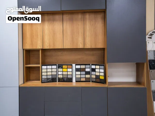 كاونتر خشب ام دي اف قياس مترين ارضي ملحق السنك متر وعشرين مرمر صناعي