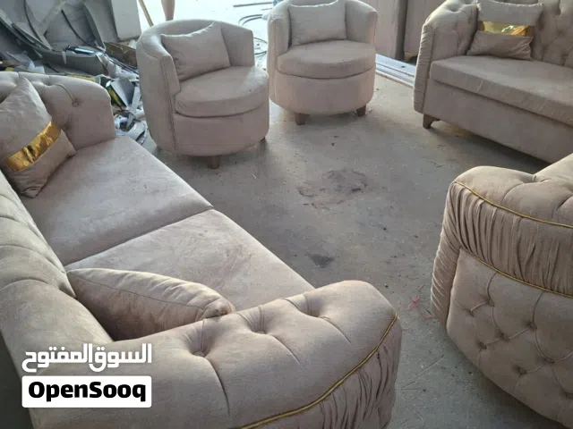 كنب 9 مقاعد خشب لاتيه قماش وتر بروف مخمل  لوان بيج