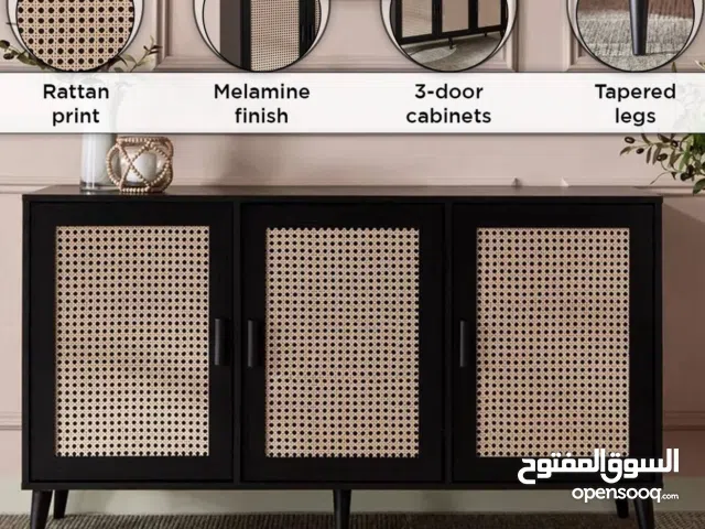 Rattan print storage cabinet