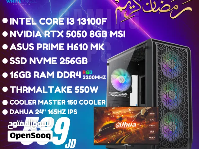 كمبيوتر ألعاب PC Gaming RTX 5050 8GB i3 13100F مع شاشة 24 بوصة 165Hz IPS RAM 16GB SSD 589 دينار