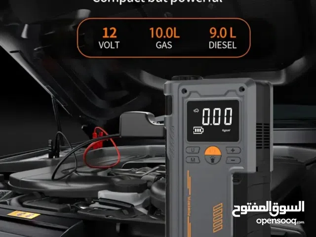 بطارية لشحن السياره سريعه مع كمبريسر نفخ التواير السيارات، السياكل، الكره، العجلات ومصباح 10in1