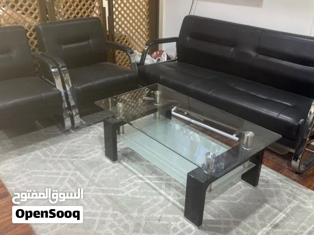 5-Seater Living Room Set (3+1+1) – Black Sofa, Chairs & Center Table