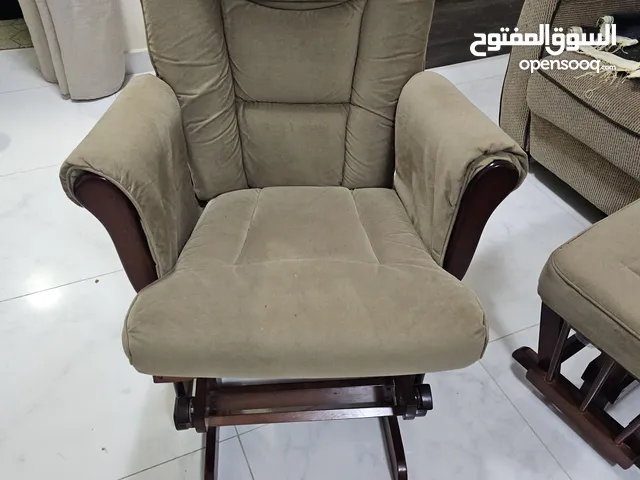 Upholstery Glider Rocker with Matching Ottoman Beige and Cherry كرسي هزاز