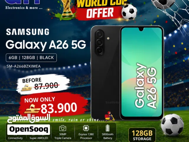 Samsung Galaxy A26 5G with 6GB RAM and 128GB storage in sleek Black color is designed for fast