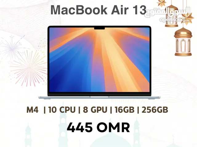 MacBook Air 13" (2025) M4 Chip, 10-CPU 8-GPU, 16GB RAM, 256GB SSD, Sky Blue,