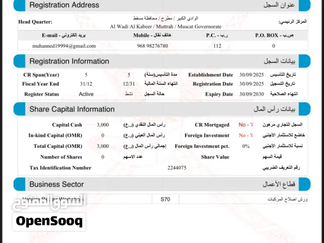 سجل تجاري مرخص للبيع