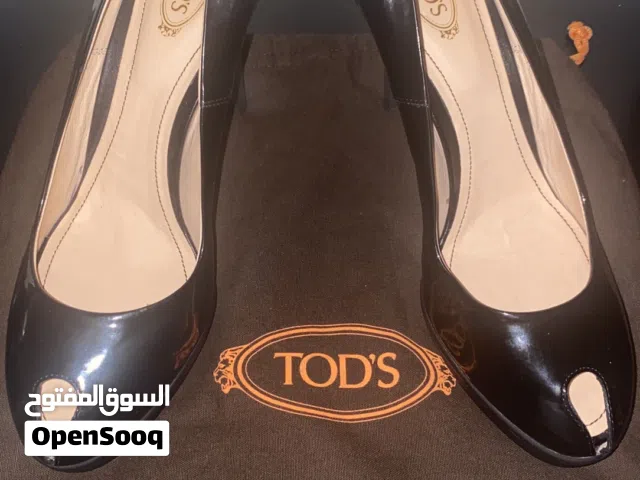 Authentic TOD'S Black Patent Leather Peep-Toe Pumps (Size 39) with Dustbag