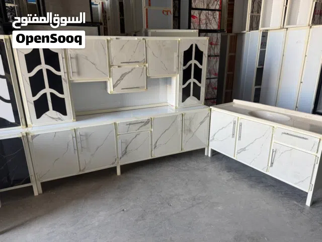 كاونتر مترين ونص ارضي وملحق دنكه مع سنك (متر ونص) مرمر المنيوم