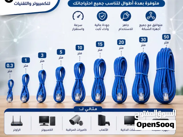 كوابل إنترنت CAT6 جاهزة بعدة أطوال – جودة عالية وسرعة ثابتة