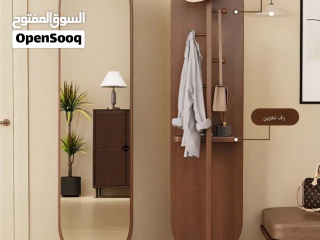 *مراة خشبية عمودية دوران 360 درجه مع استاند تعليق ملابس مع رفوف اغراض قويه وواسعة للتخزين مع شماعه 4