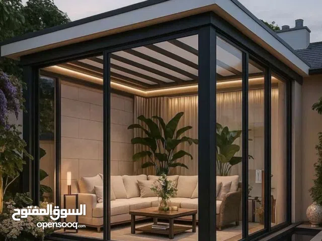 جلسات زجاجية والمنيوم وبرجولات واكواخ