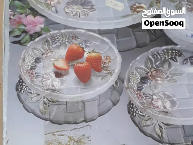 طقم تقديم فاكهة او حلويات كريستال ياباني نقشة بارزة