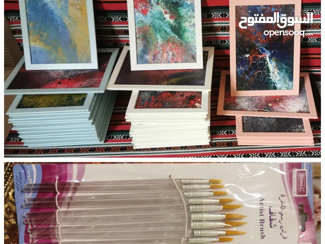Assorted Hand Paintings & Paintbrushes