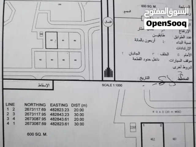 ارض سكنيه 600 متر صحم المرفع