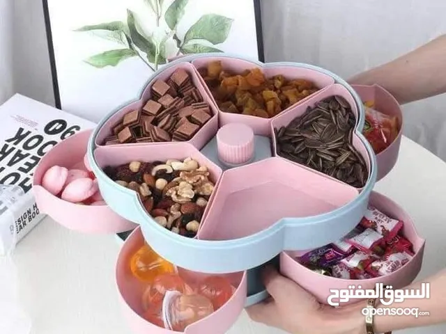 طبق تخزين الحلوى والمكسرات بطبقة مزدوجة دائرية