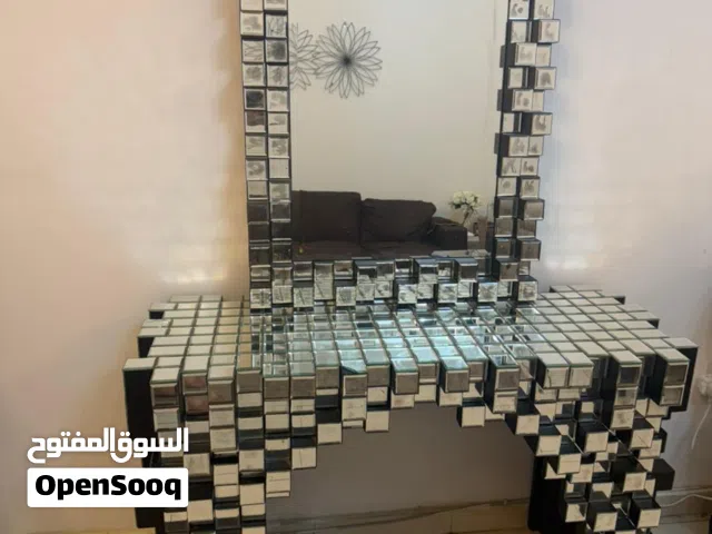 Luxury Modern Mirrored Vanity Table with 3D Cube Mosaic Design and Matching Statement Mirror