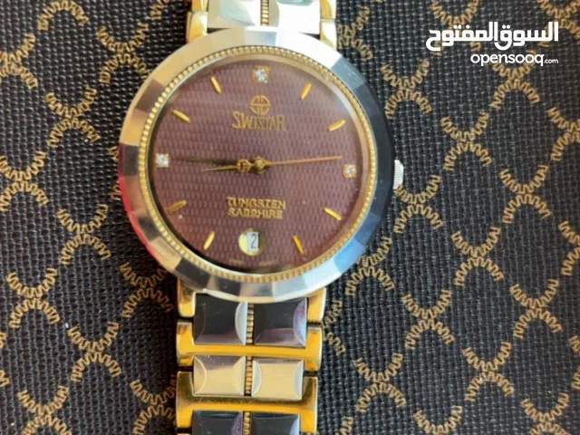 Swistar 23K Gold Electroplated Tungsten Sapphire Crystal Swiss Quartz Watch
