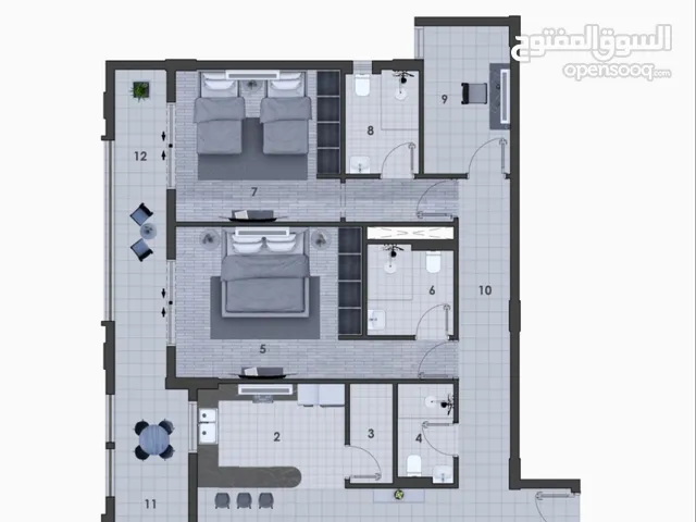 شقة راقية للبيع غرفتين و صالة وغرفة دراسة M182