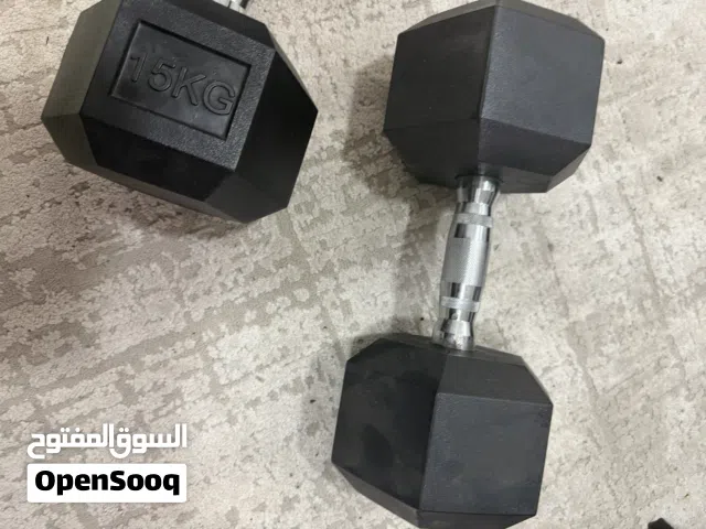 15 kg dumbbells pair, black rubber coated, home training, gym-equipment,steel hand grip.