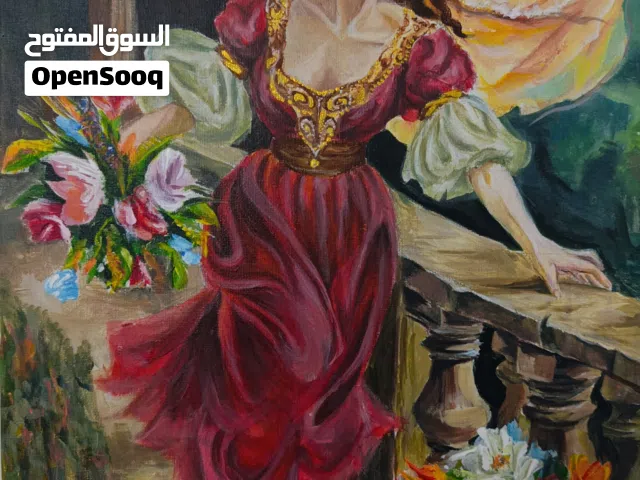 لوحة فنية للبيع بعنوان"سيدة على الشرفة"بالإنجليزية"Lady on the Balcony"