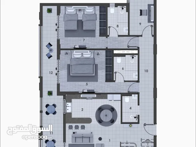 شقة راقية 125م للبيع غرفتين و صالة وغرفة دراسة M135