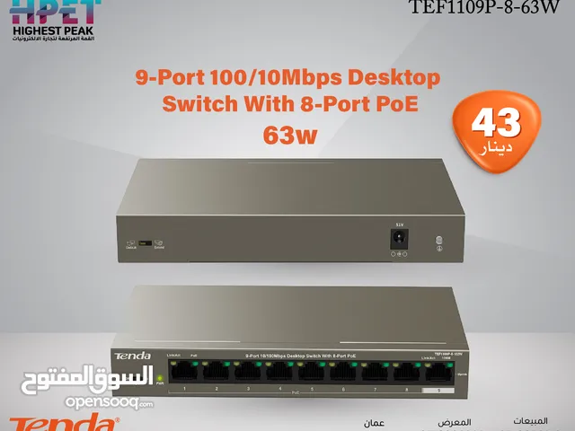 محول 63w Tenda TEF1109P-8-63W 9-Port 10/100Mbps Desktop Switch with 8-Port PoE