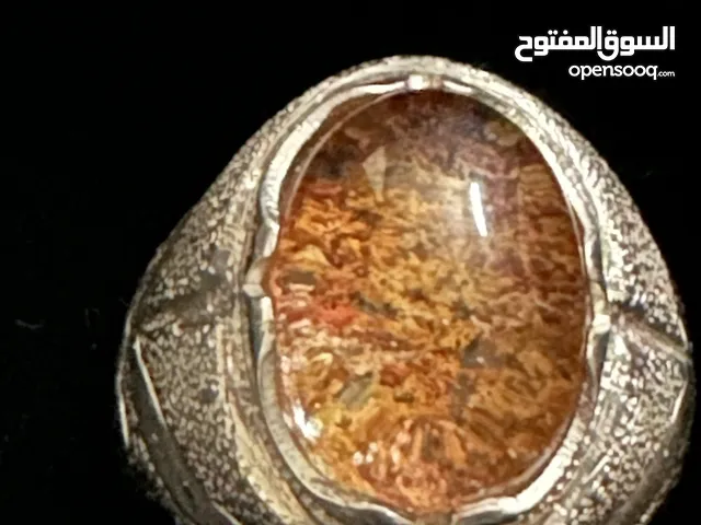 خاتم فضة مرصع بحجر الدر النهري النادر حجر طبيعي بدون اي تحسينات عليه