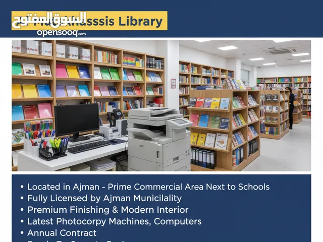 مكتبة جاهزة بالكامل للتنازل او المشاركة في عجمان